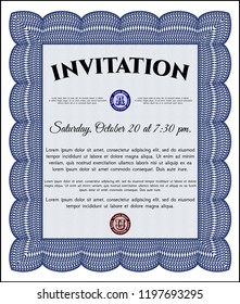 Blue Retro invitation. With background. Sophisticated design. Vector illustration. 