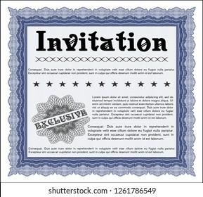 Blue Retro invitation. Beauty design. With linear background. Vector illustration. 