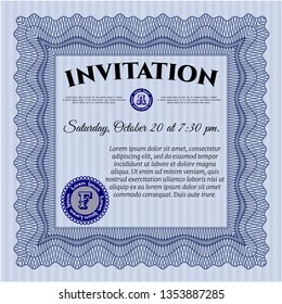 Blue Retro invitation. Beauty design. With linear background. Customizable, Easy to edit and change colors. 