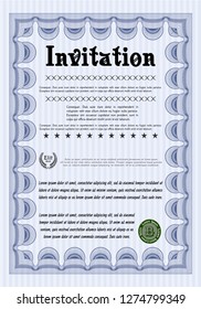 Blue Retro invitation. With complex background. Customizable, Easy to edit and change colors. Good design. 