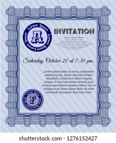 Blue Retro invitation. With complex background. Artistry design. Vector illustration. 