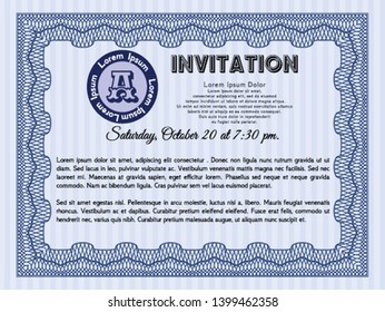 Blue Retro invitation. Complex background. Lovely design. Vector illustration. 