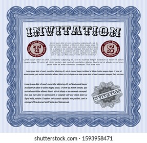 Blue Retro invitation. Complex background. Detailed. Artistry design. 