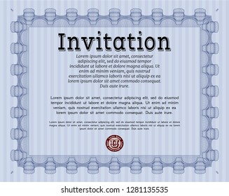 Blue Retro invitation. With complex linear background. Vector illustration. Lovely design. 