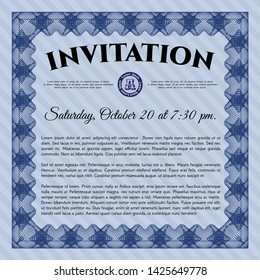 Blue Retro invitation. With complex linear background. Vector illustration. Money style design. 