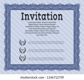 Blue Retro invitation. Cordial design. Detailed. With great quality guilloche pattern. 