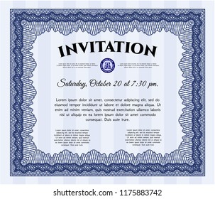 Blue Retro invitation. Cordial design. Detailed. With complex linear background. 
