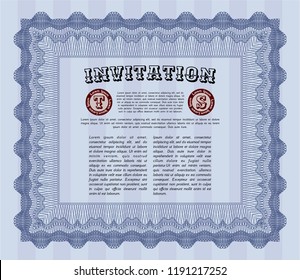 Blue Retro invitation. Cordial design. Customizable, Easy to edit and change colors. With complex background. 
