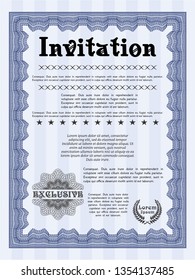 Blue Retro invitation. Cordial design. With guilloche pattern and background. Vector illustration. 