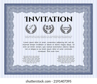 Blue Retro invitation. Cordial design. With complex background.  