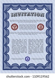  Blue Retro invitation. Customizable, Easy to edit and change colors. With linear background. Money Pattern. 