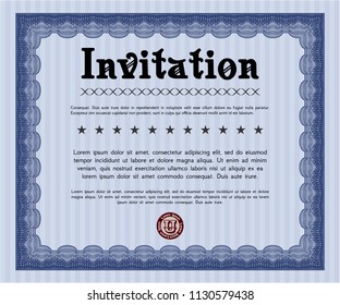 Blue Retro invitation. Customizable, Easy to edit and change colors. With linear background. Artistry design. 