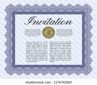 Blue Retro invitation. Customizable, Easy to edit and change colors. With guilloche pattern. Good design. 