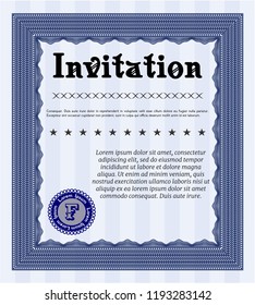 Blue Retro invitation. Customizable, Easy to edit and change colors. Easy to print. Money Pattern design. 