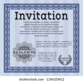 Blue Retro invitation. Customizable, Easy to edit and change colors. With background. Money Pattern design. 