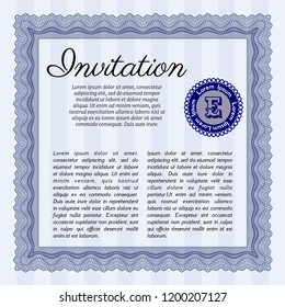 Blue Retro invitation. Customizable, Easy to edit and change colors. With guilloche pattern. Beauty design. 