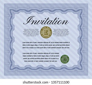 Blue Retro invitation. Customizable, Easy to edit and change colors. With great quality guilloche pattern. Superior design. 