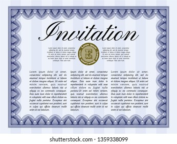 Blue Retro invitation. Customizable, Easy to edit and change colors. With complex background. Excellent design. 