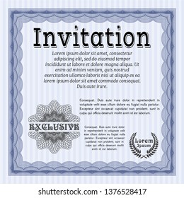 Blue Retro invitation. Customizable, Easy to edit and change colors. With complex background. Money Pattern design. 