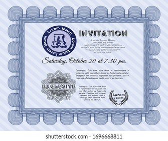 Blue Retro invitation. Customizable, Easy to edit and change colors. Complex background. Retro design. 