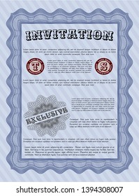 Blue Retro invitation. Retro design. Customizable, Easy to edit and change colors. With guilloche pattern. 