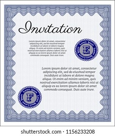 Blue Retro invitation. Retro design. Detailed. Complex background. 
