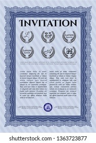 Blue Retro invitation. Retro design. Detailed. With linear background. 