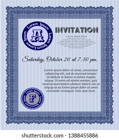 Blue Retro invitation. Retro design. Easy to print. Detailed. 