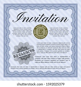 Blue Retro invitation. Retro design. With great quality guilloche pattern. Vector illustration. 