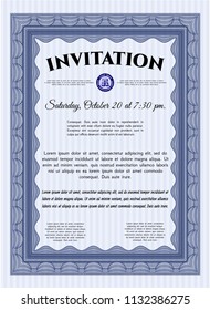 Blue Retro invitation. Detailed. With complex background. Retro design. 