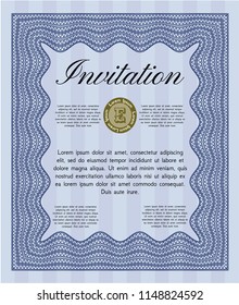 Blue Retro invitation. Detailed. With complex background. Sophisticated design. 