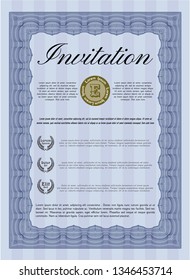 Blue Retro invitation. Detailed. Complex background. Money style design. 