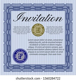 Blue Retro invitation. Detailed. Printer friendly. Cordial design. 