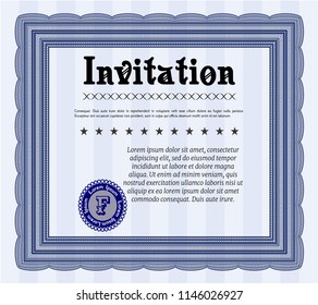 Blue Retro invitation. Easy to print. Customizable, Easy to edit and change colors. Money Pattern design. 