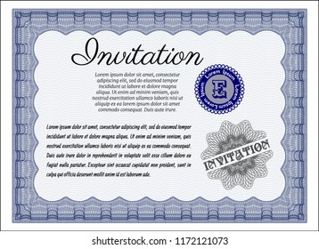 Blue Retro invitation. Easy to print. Detailed. Artistry design. 