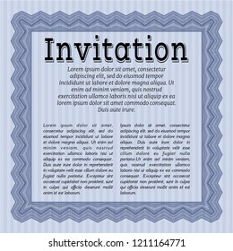 Blue Retro invitation. Easy to print. Detailed. Money style design. 