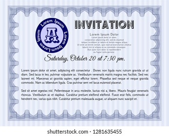 Blue Retro invitation. Easy to print. Nice design. Vector illustration. 