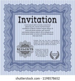Blue Retro invitation. Elegant design. Printer friendly. Vector illustration. 