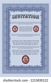 Blue Retro invitation. Elegant design. Printer friendly. Customizable, Easy to edit and change colors. 