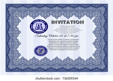 Blue Retro invitation. Excellent design. Customizable, Easy to edit and change colors. Easy to print. 