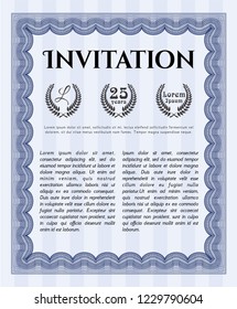 Blue Retro invitation. Good design. Customizable, Easy to edit and change colors. With linear background. 