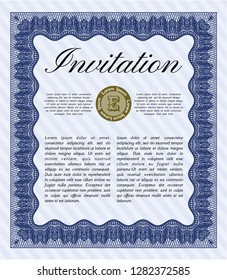 Blue Retro invitation. Good design. With guilloche pattern and background. Vector illustration. 