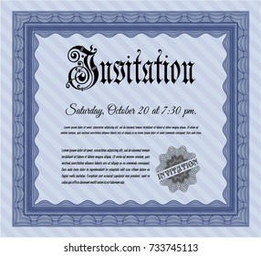 Blue Retro invitation. Good design. With guilloche pattern and background. Vector illustration. 