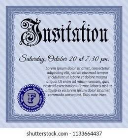 Blue Retro invitation. With great quality guilloche pattern. Vector illustration. Beauty design. 