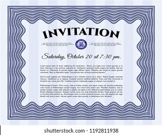 Blue Retro invitation. With great quality guilloche pattern. Detailed. Retro design. 