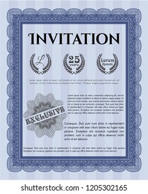 Blue Retro invitation. With great quality guilloche pattern. Vector illustration. Superior design. 