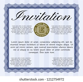 Blue Retro invitation. With great quality guilloche pattern. Vector illustration. Money Pattern. 