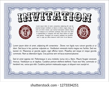 Blue Retro invitation. With great quality guilloche pattern. Detailed. Perfect design. 