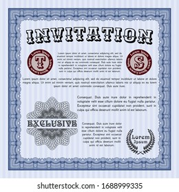 Blue Retro invitation. With great quality guilloche pattern. Artistry design. Customizable, Easy to edit and change colors. 