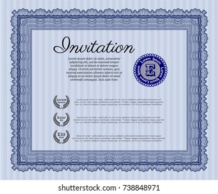 Blue Retro invitation. With great quality guilloche pattern. Retro design. Vector illustration. 